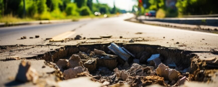 poškozená silnice, výtluk